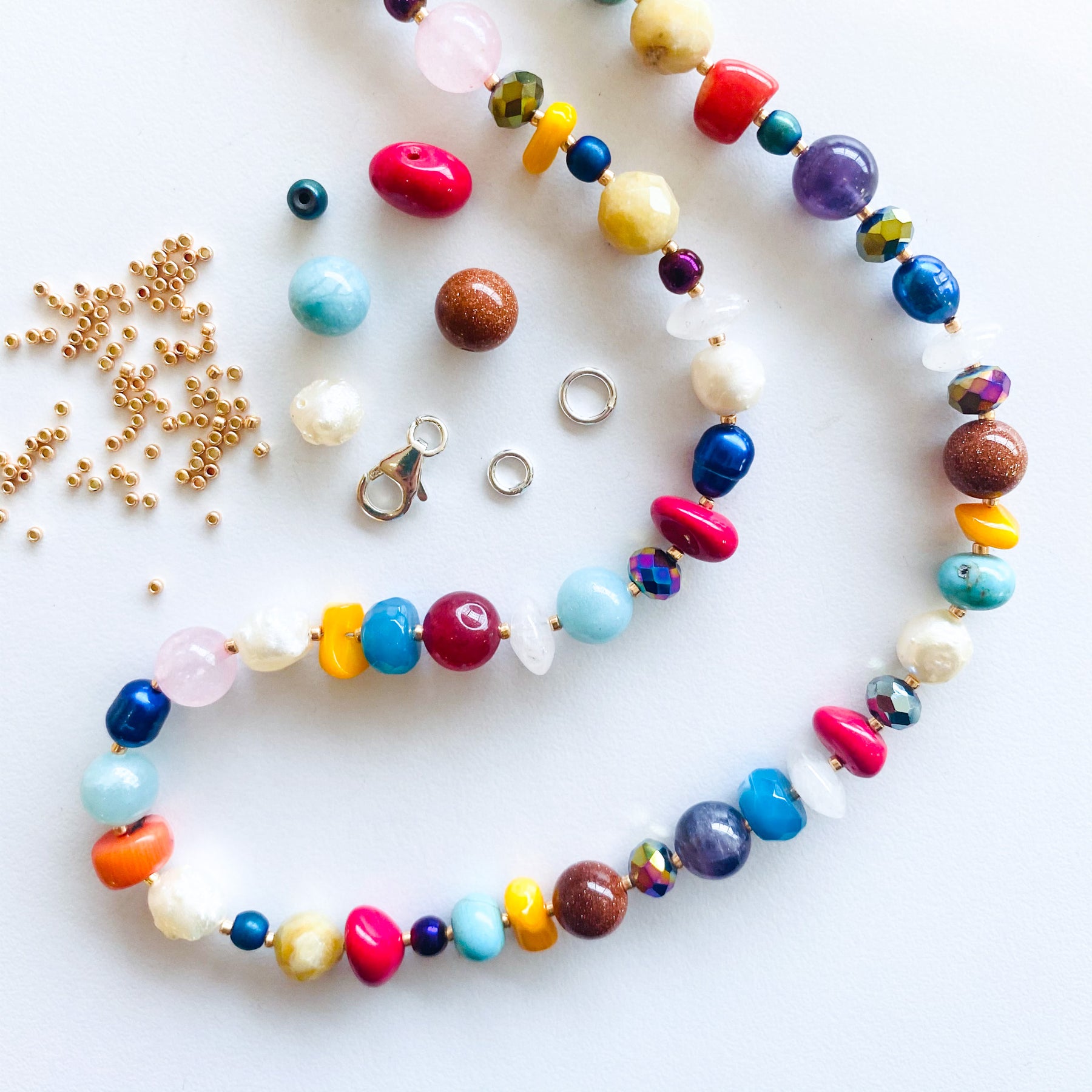 Multicoloured Gemstone & Bead Necklace
